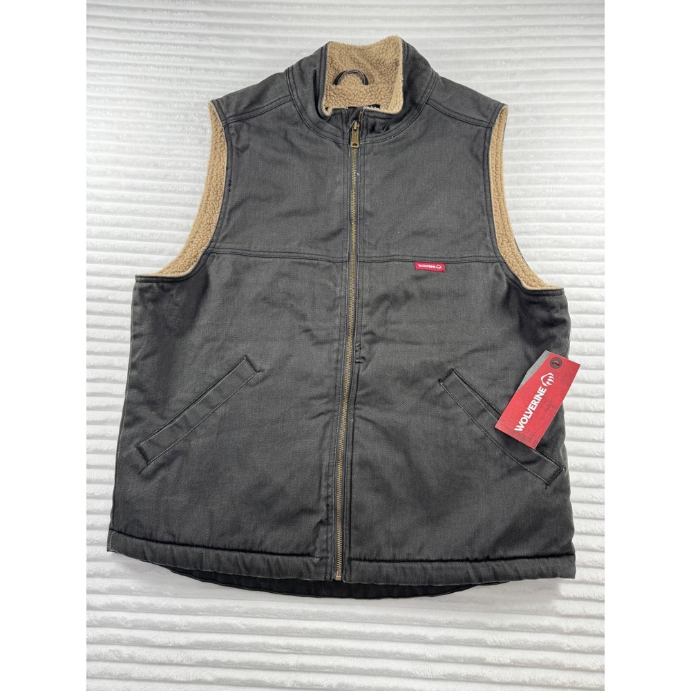 Wolverine Mens Vest Large Upland Black Cotton Canvas Sherpa Lined
